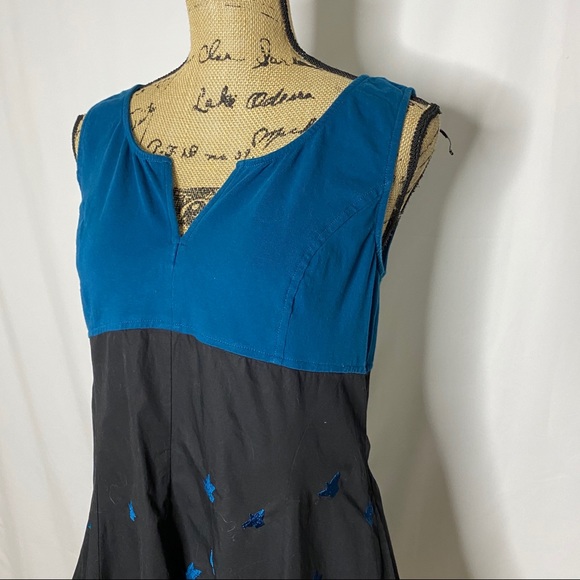 eShakti Black Blue Fit n Flare Sparrow Dress - Picture 2 of 9